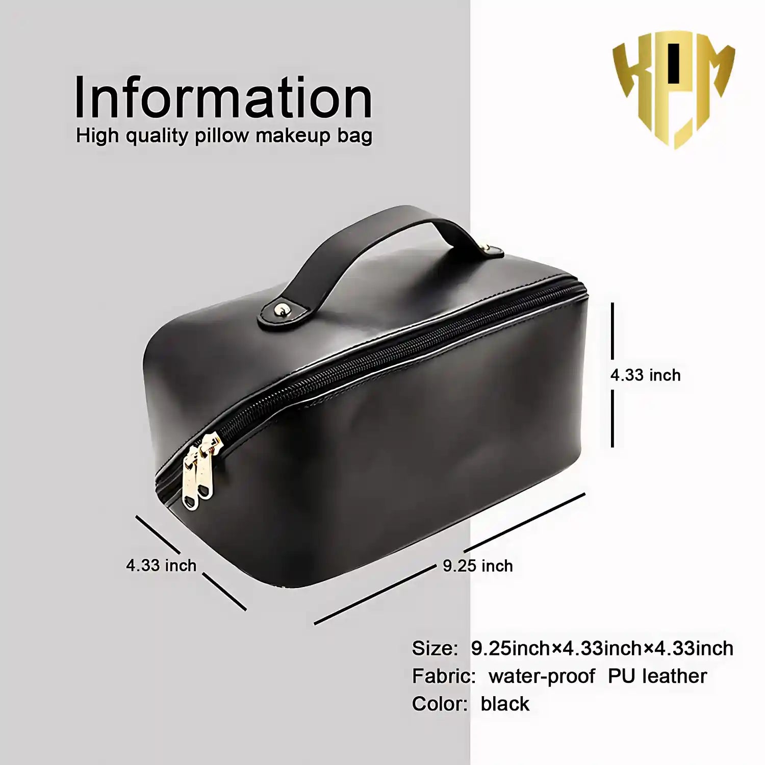 Premium Waterproof Leather Cosmetic Bag – Black, in Black, view 2 – KPM WORLD™