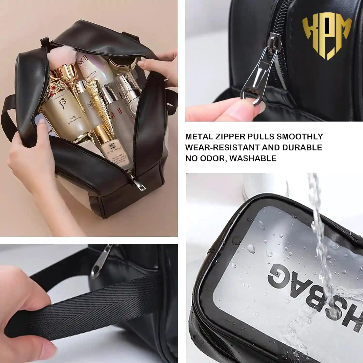 Premium Waterproof 3-Piece Travel Wash Bag Set – Black, in Black, view 3 – KPM WORLD™