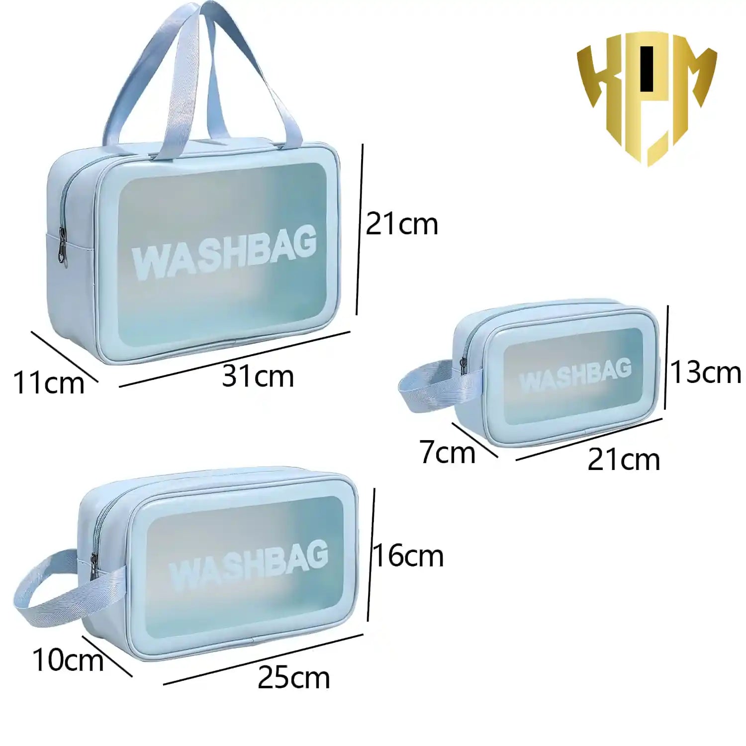 Premium Waterproof 3-Piece Travel Wash Bag Set – Blue, in Sky Blue, view 2 – KPM WORLD™
