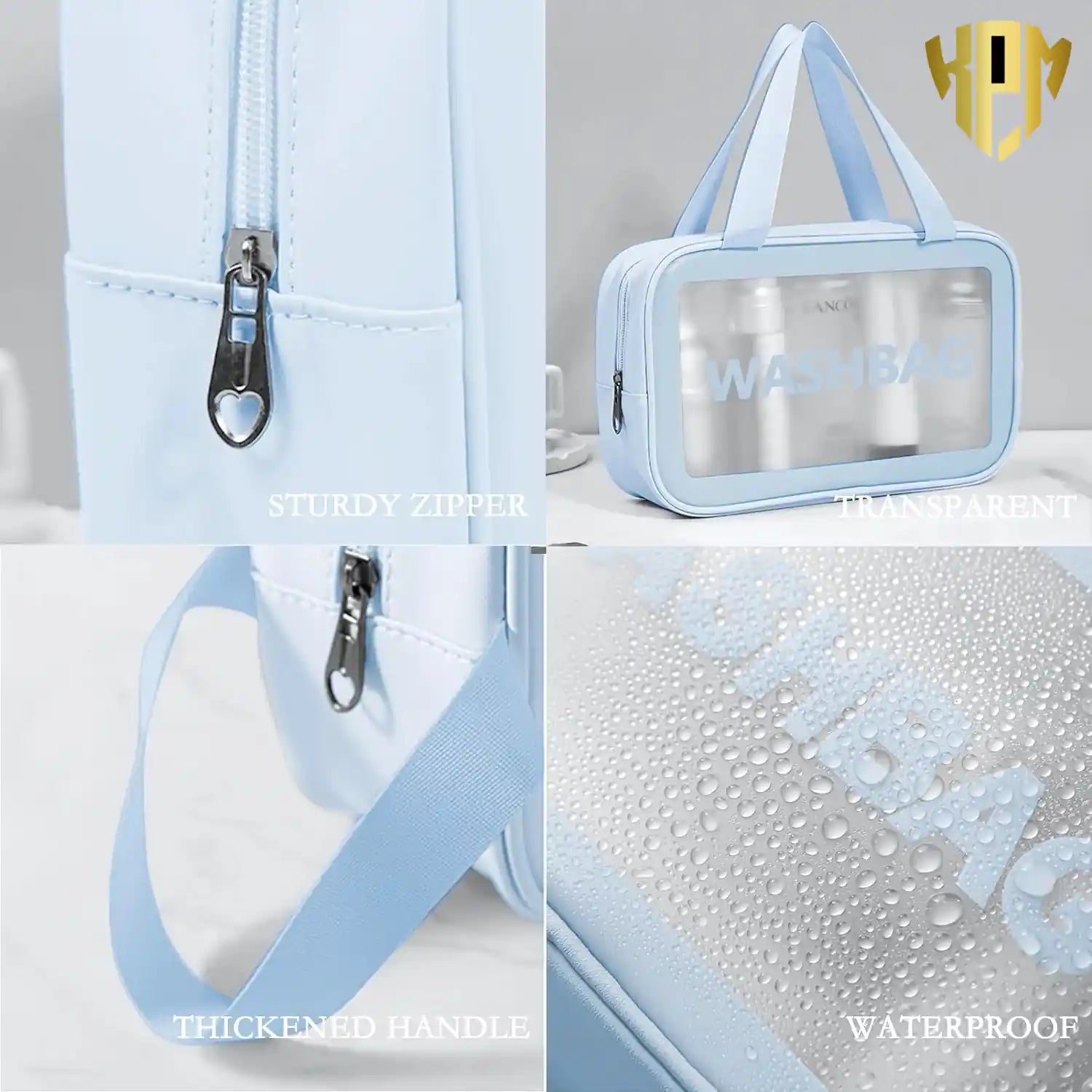 Premium Waterproof 3-Piece Travel Wash Bag Set – Blue, in Sky Blue, view 3 – KPM WORLD™