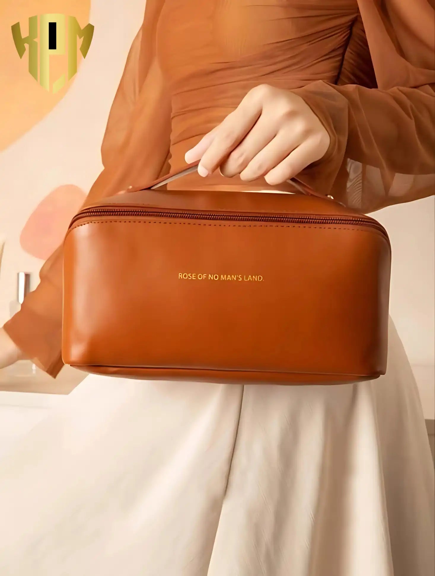 Premium Waterproof Leather Cosmetic Bag – Brown, in Brown, view 9 – KPM WORLD™