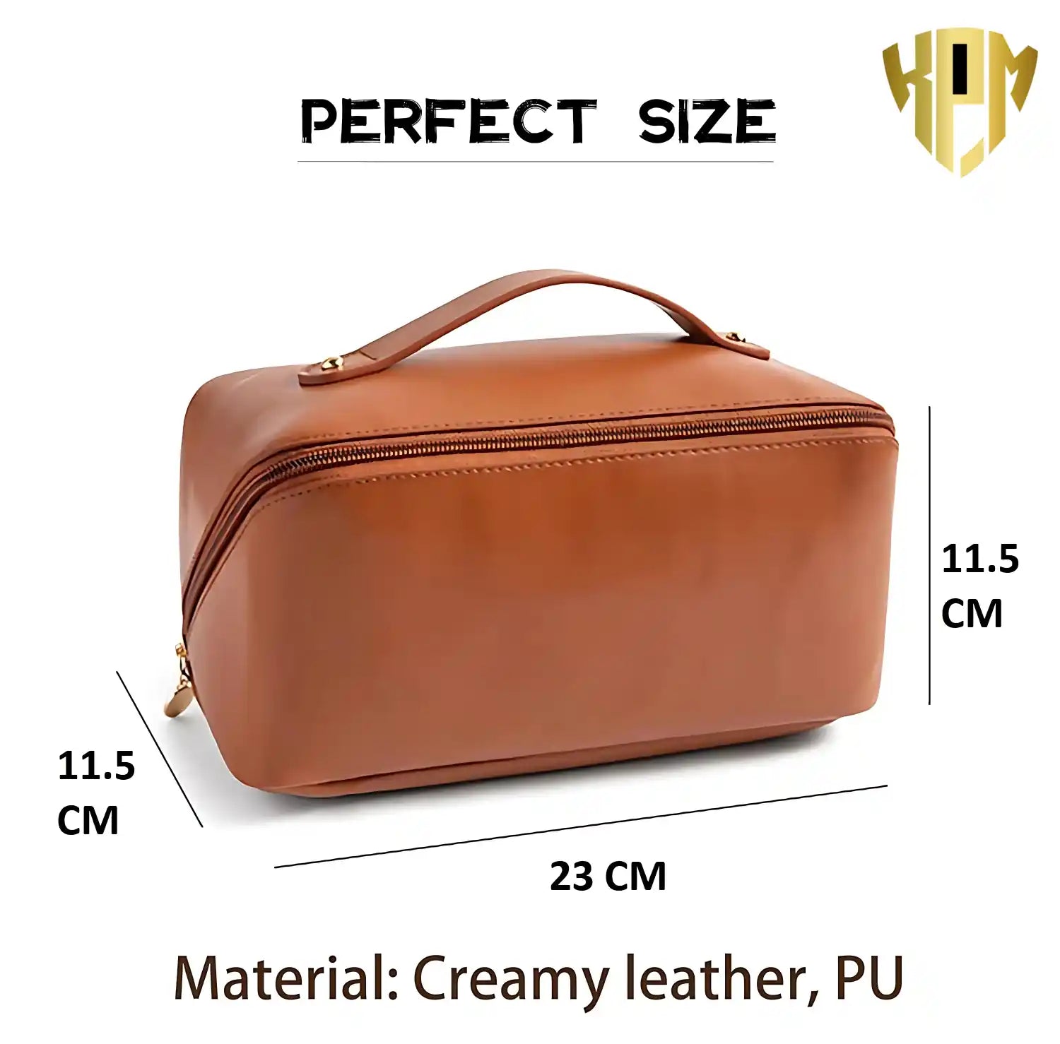 Premium Waterproof Leather Cosmetic Bag – Brown, in Brown, view 2 – KPM WORLD™
