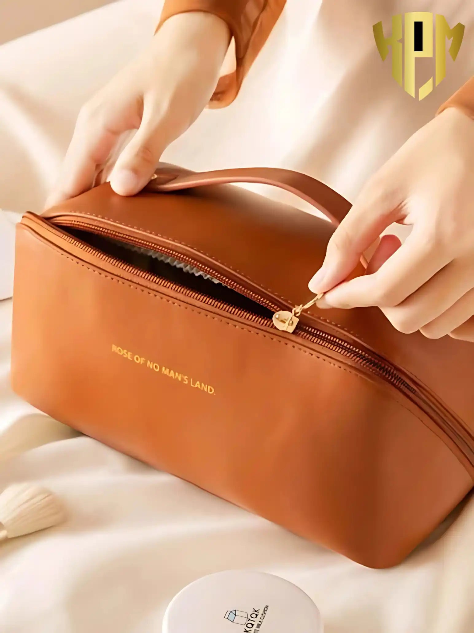 Premium Waterproof Leather Cosmetic Bag – Brown, in Brown, view 8 – KPM WORLD™