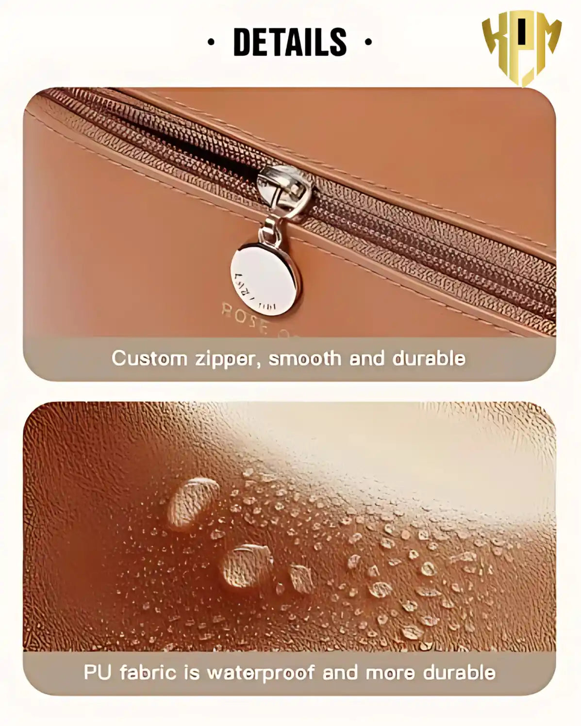 Premium Waterproof Leather Cosmetic Bag – Brown, in Brown, view 4 – KPM WORLD™