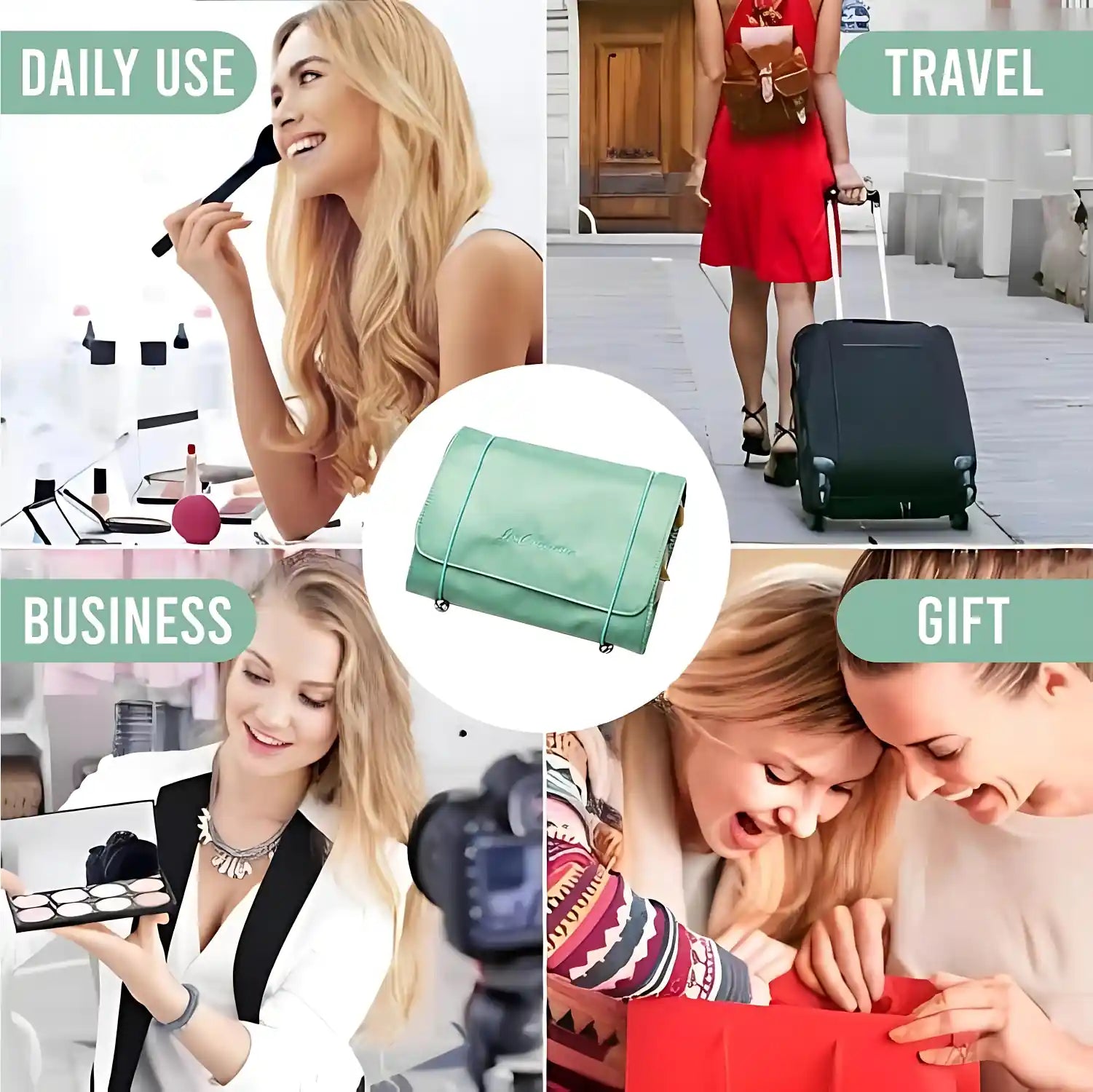 Premium 4 IN 1 Hanging Travel Makeup Organizer Bag – Green, in Green, view 8 – KPM WORLD™