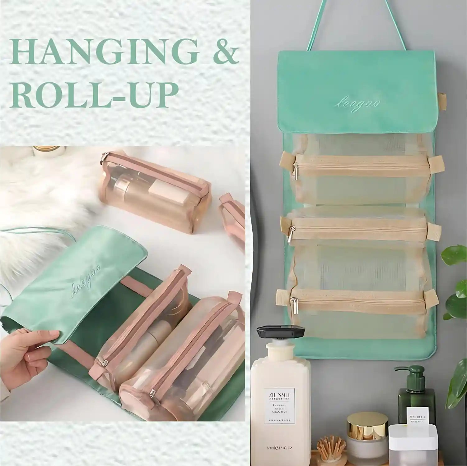 Premium 4 IN 1 Hanging Travel Makeup Organizer Bag – Green, in Green, view 9 – KPM WORLD™