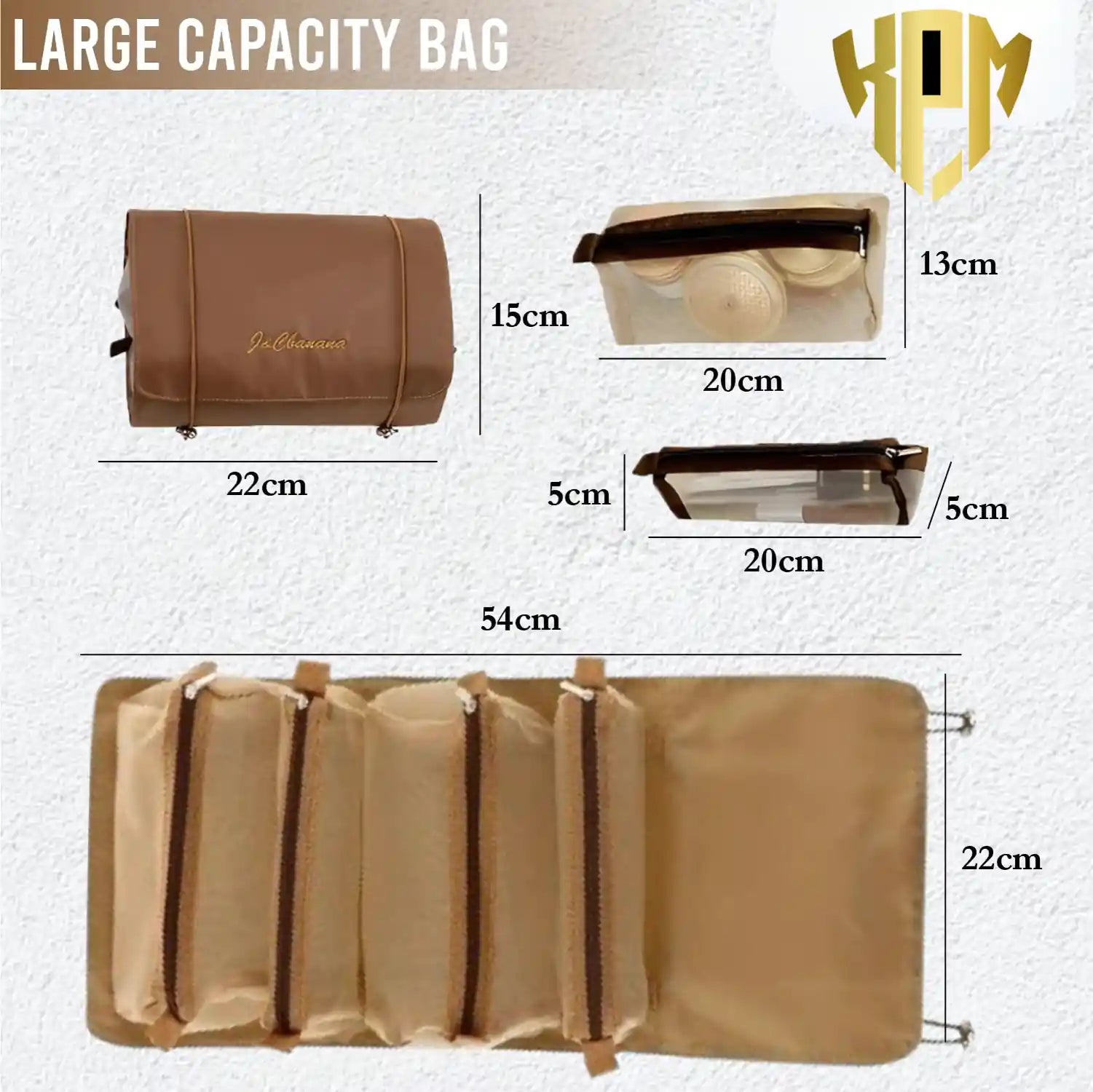 Premium 4 IN 1 Hanging Travel Makeup Organizer Bag – Khaki, in Brown, view 2 – KPM WORLD™