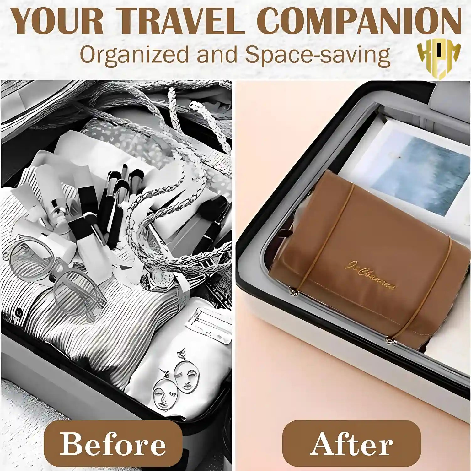 Premium 4 IN 1 Hanging Travel Makeup Organizer Bag – Khaki, in Brown, view 6 – KPM WORLD™