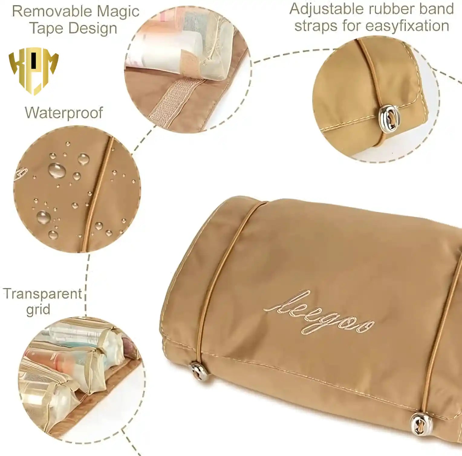 Premium 4 IN 1 Hanging Travel Makeup Organizer Bag – Khaki, in Brown, view 3 – KPM WORLD™
