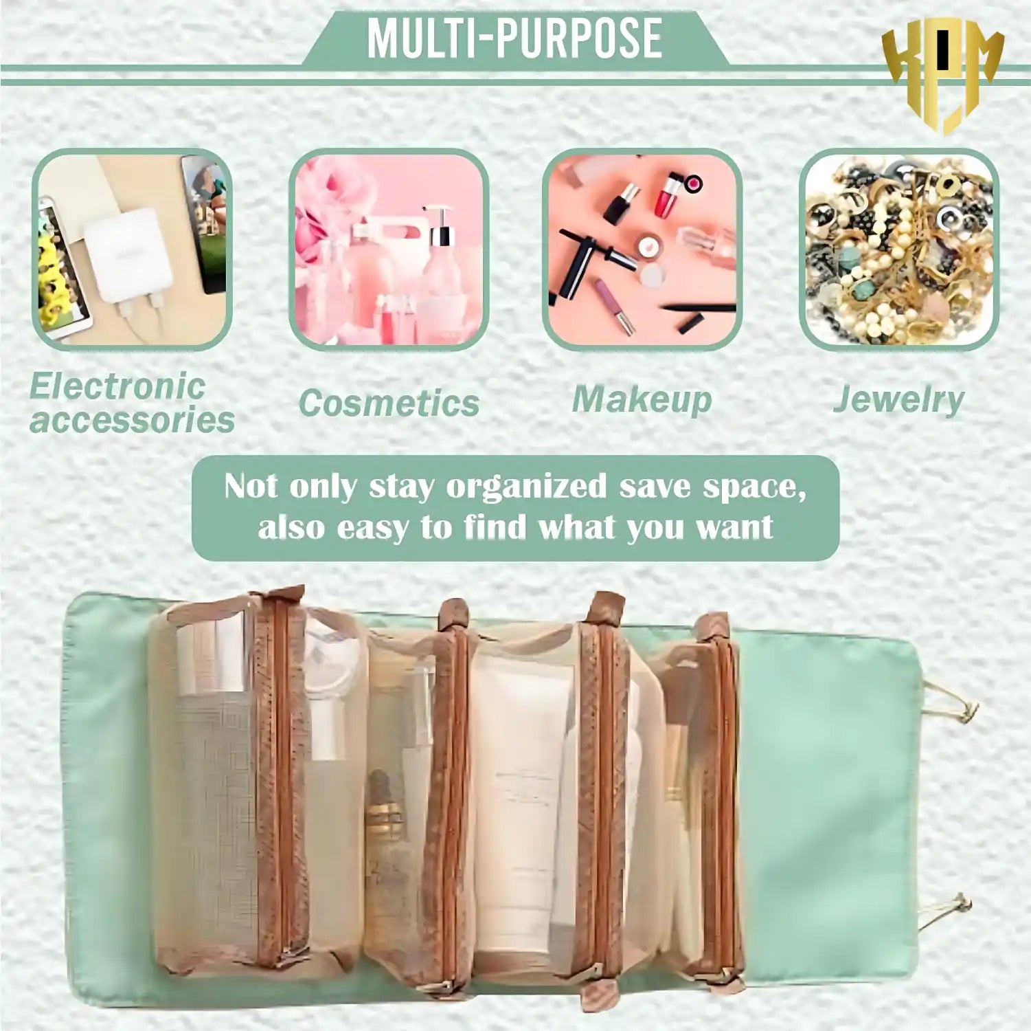 Premium 4 IN 1 Hanging Travel Makeup Organizer Bag – Green, in Green, view 6 – KPM WORLD™