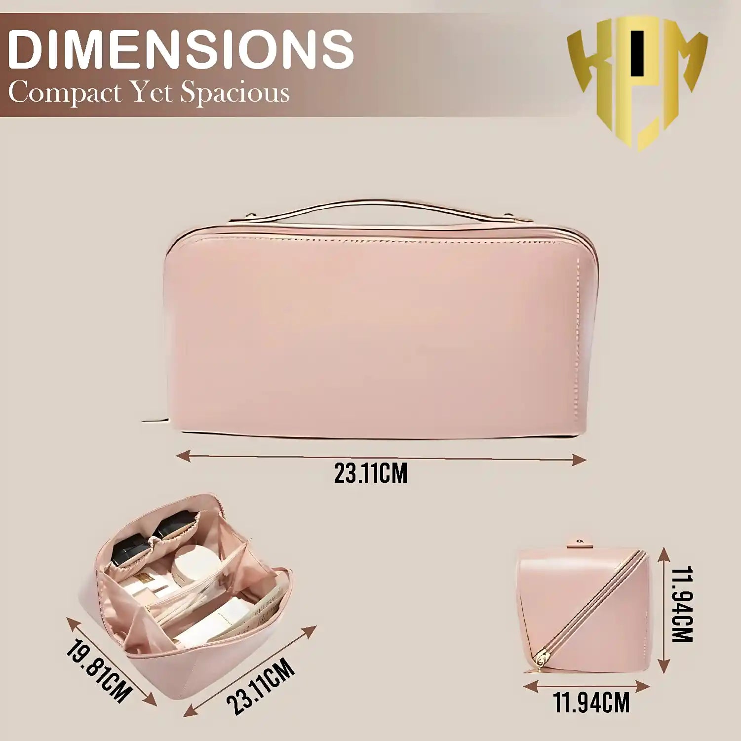 Premium Waterproof Leather Cosmetic Bag – Pink, in Pink, view 2 – KPM WORLD™