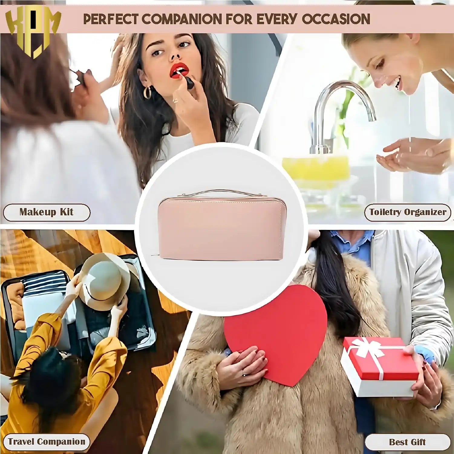 Premium Waterproof Leather Cosmetic Bag – Pink, in Pink, view 9 – KPM WORLD™