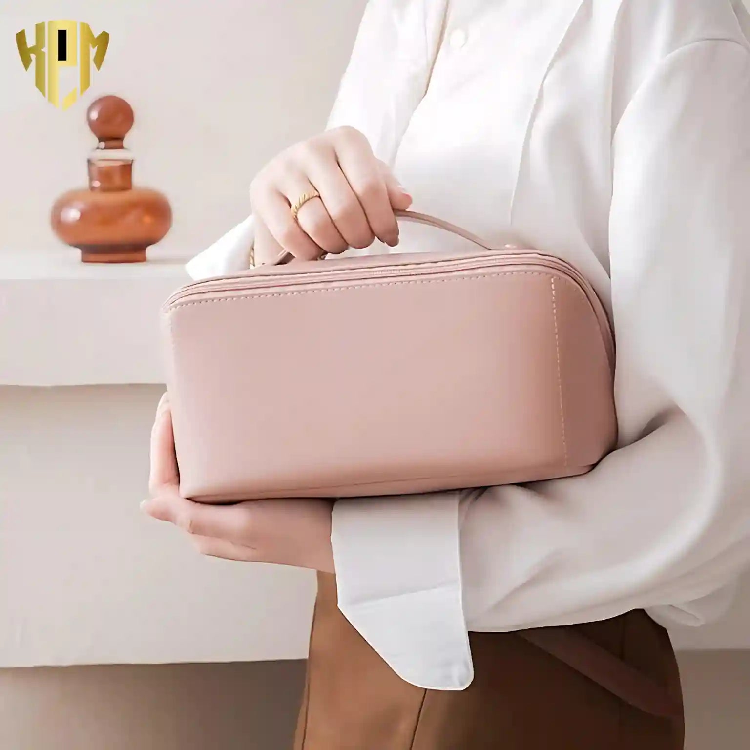 Premium Waterproof Leather Cosmetic Bag – Pink, in Pink, view 8 – KPM WORLD™