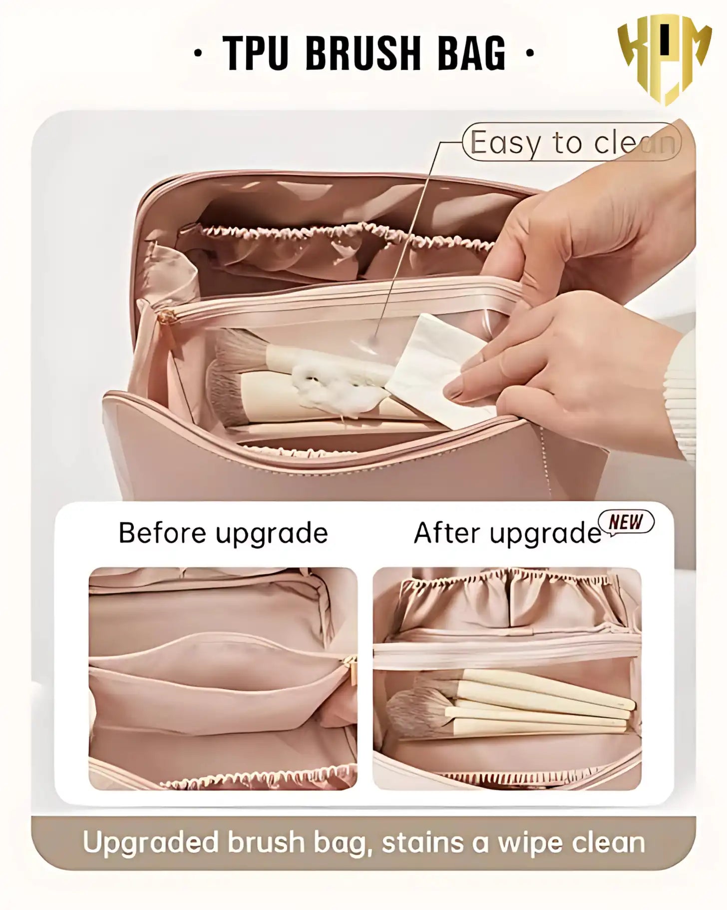 Premium Waterproof Leather Cosmetic Bag – Pink, in Pink, view 5 – KPM WORLD™