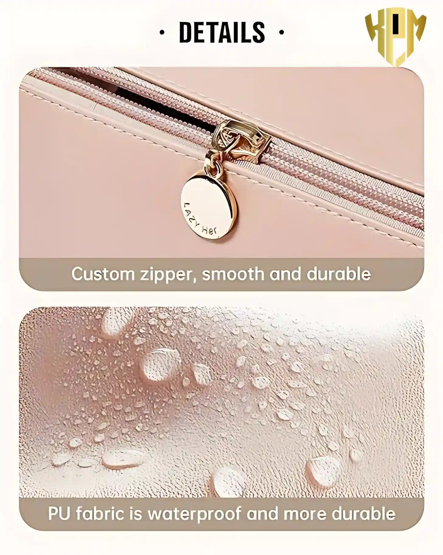 Premium Waterproof Leather Cosmetic Bag – Pink, in Pink, view 6 – KPM WORLD™