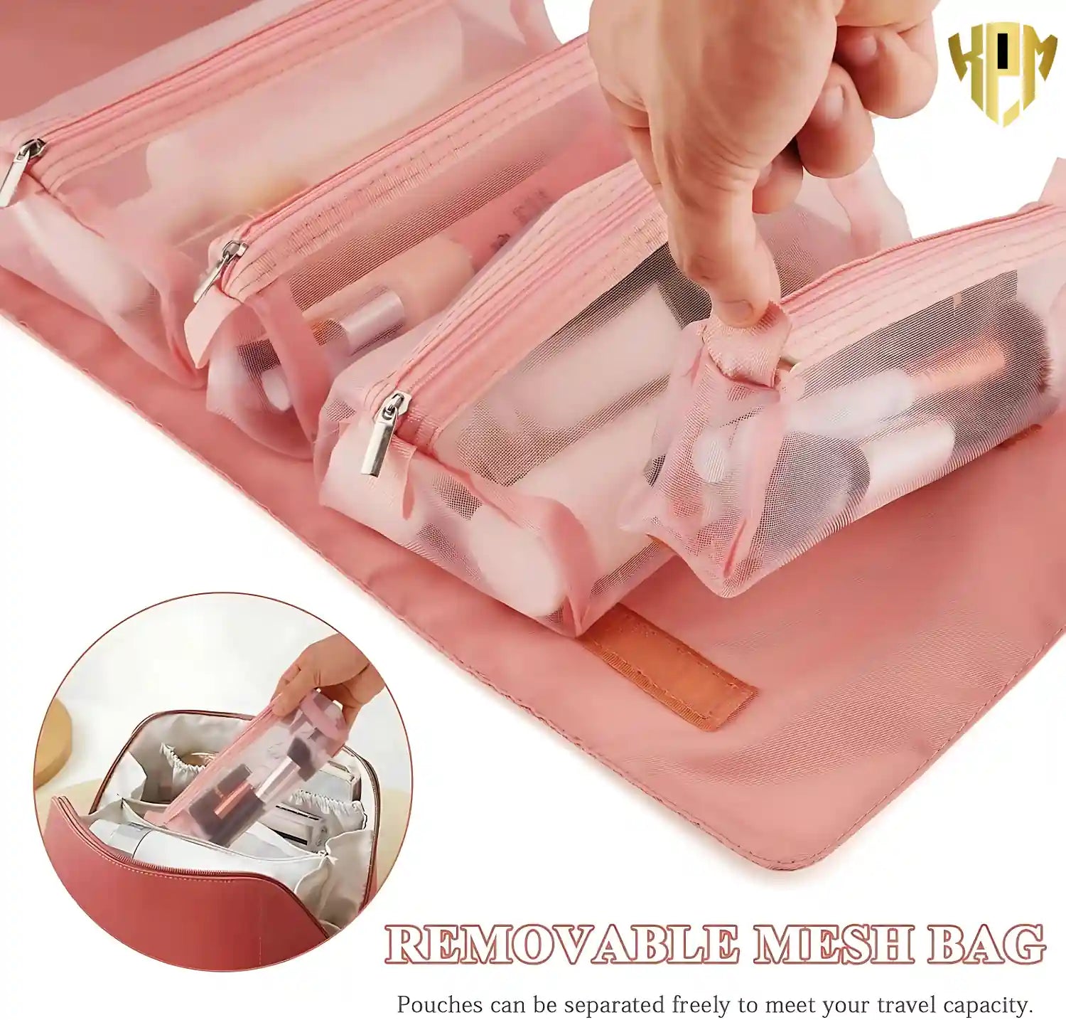 Premium 4 IN 1 Hanging Travel Makeup Organizer Bag – Pink, in Pink, view 4 – KPM WORLD™