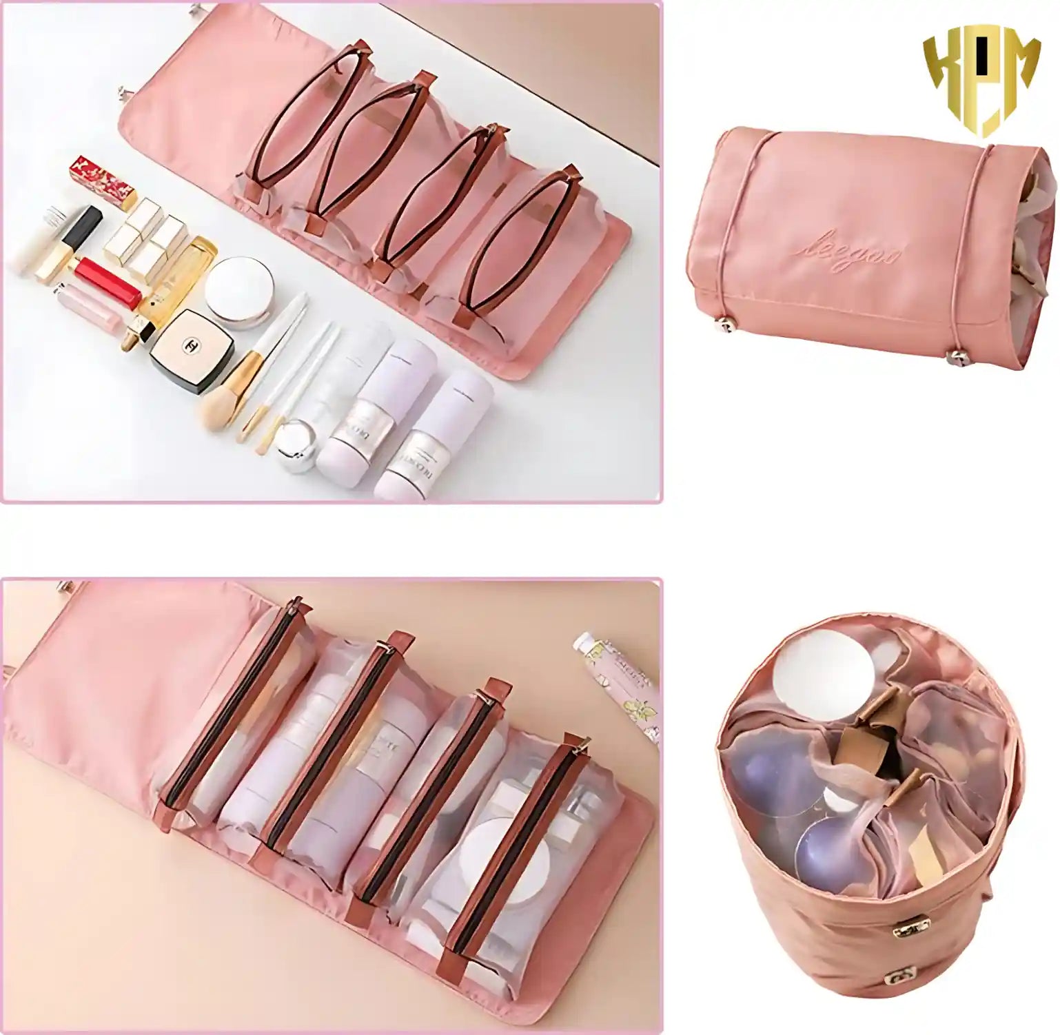 Premium 4 IN 1 Hanging Travel Makeup Organizer Bag – Pink, in Pink, view 8 – KPM WORLD™