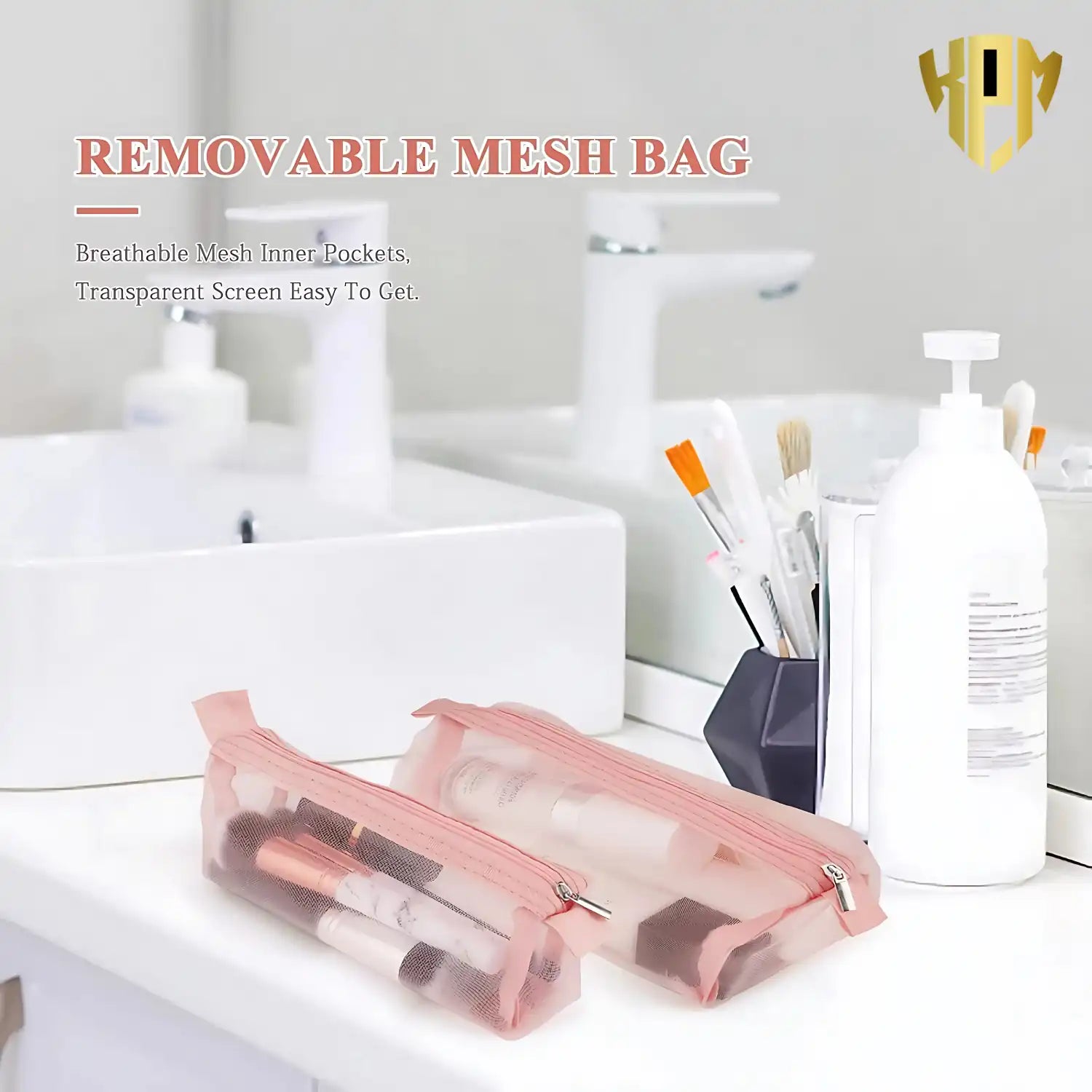 Premium 4 IN 1 Hanging Travel Makeup Organizer Bag – Pink, in Pink, view 6 – KPM WORLD™