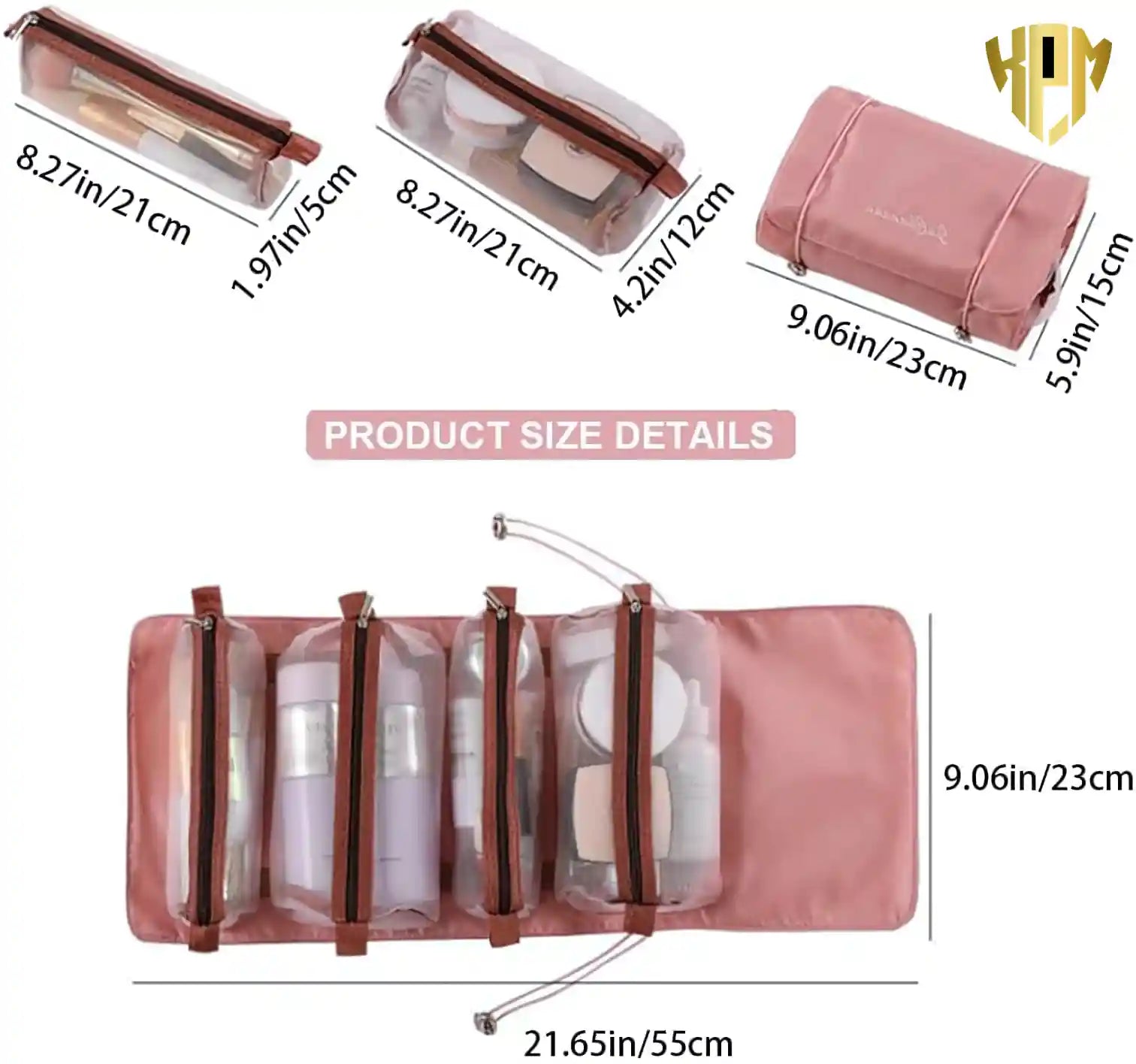 Premium 4 IN 1 Hanging Travel Makeup Organizer Bag – Pink, in Pink, view 2 – KPM WORLD™