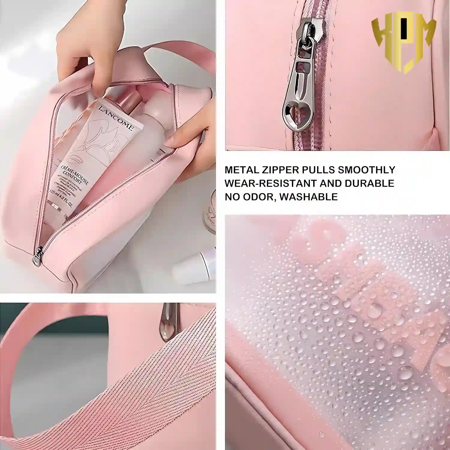 Premium Waterproof 3-Piece Travel Wash Bag Set – Pink, in Pink, view 3 – KPM WORLD™