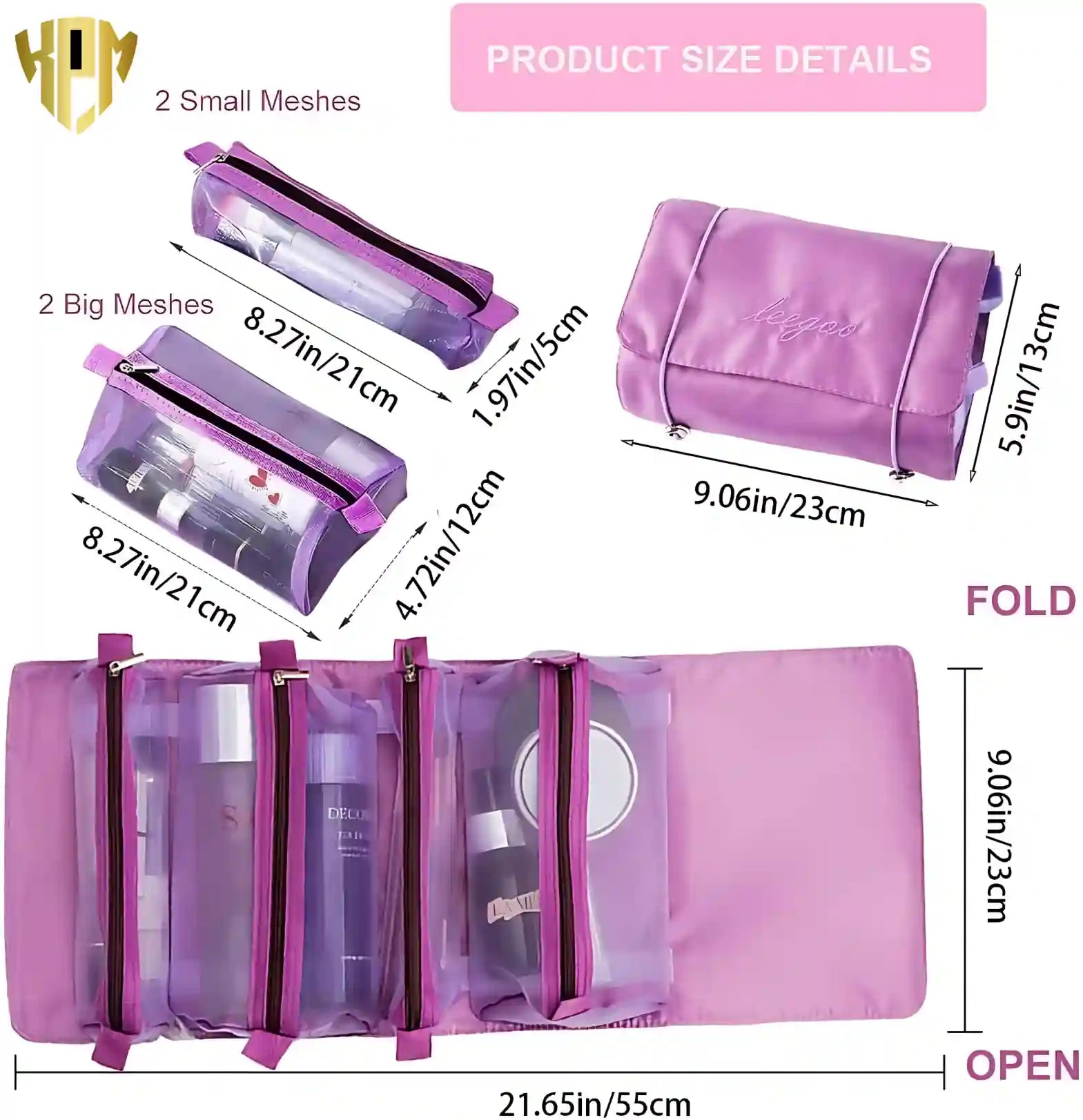 Premium 4 IN 1 Hanging Travel Makeup Organizer Bag – Purple, in Purple, view 2 – KPM WORLD™