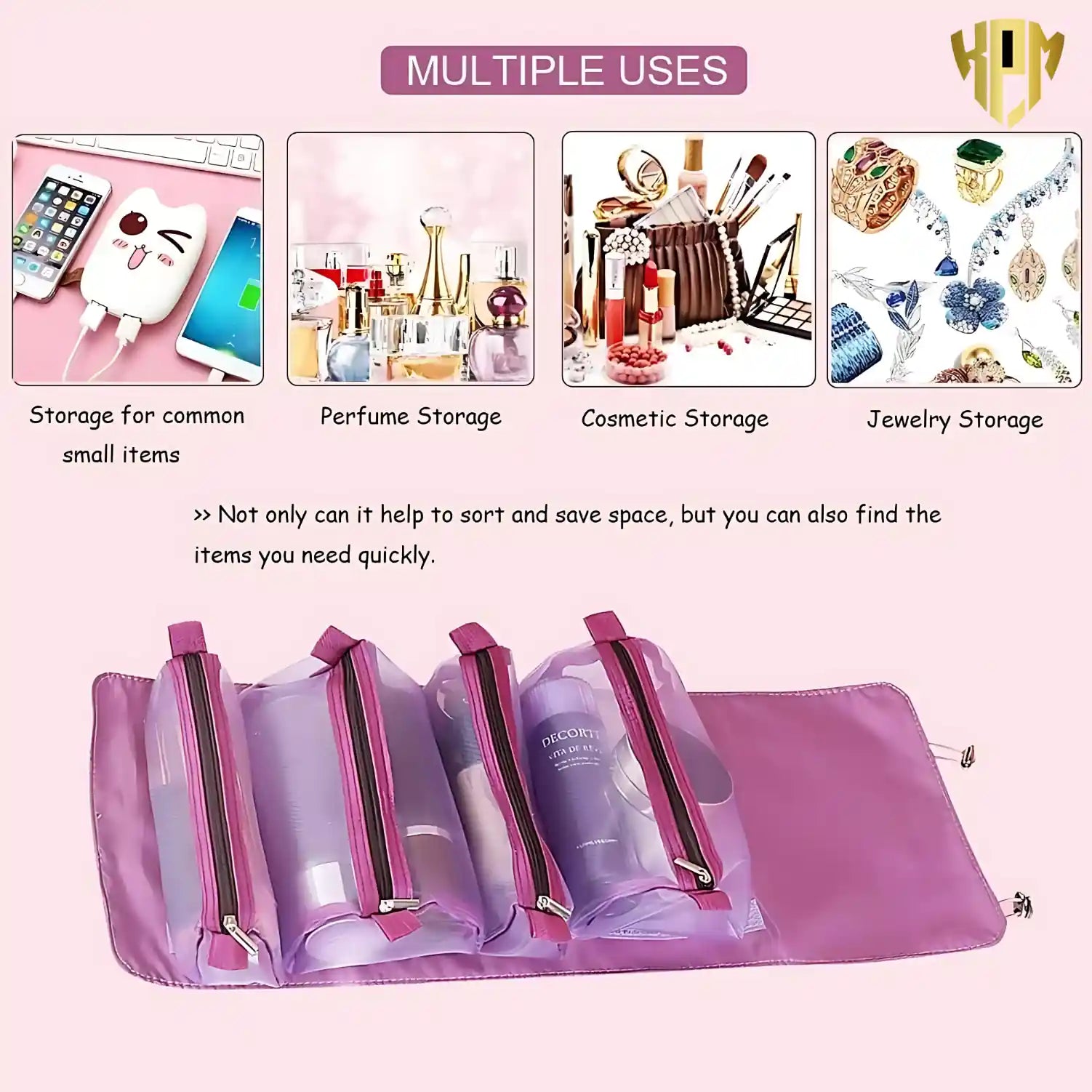 Premium 4 IN 1 Hanging Travel Makeup Organizer Bag – Purple, in Purple, view 6 – KPM WORLD™