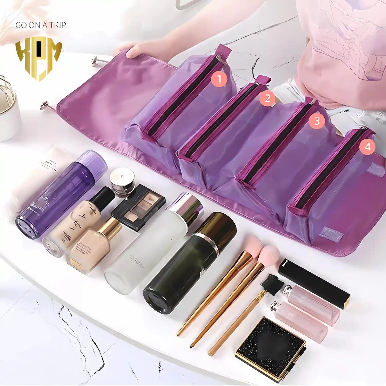 Premium 4 IN 1 Hanging Travel Makeup Organizer Bag – Purple, in Purple, view 7 – KPM WORLD™