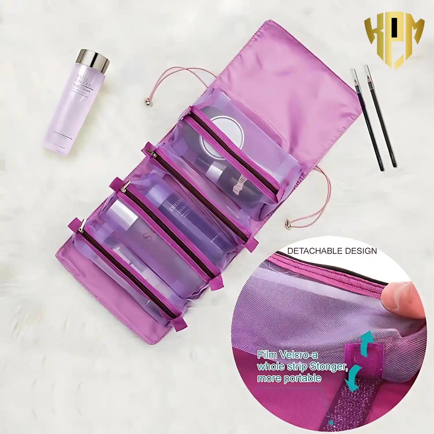 Premium 4 IN 1 Hanging Travel Makeup Organizer Bag – Purple, in Purple, view 5 – KPM WORLD™