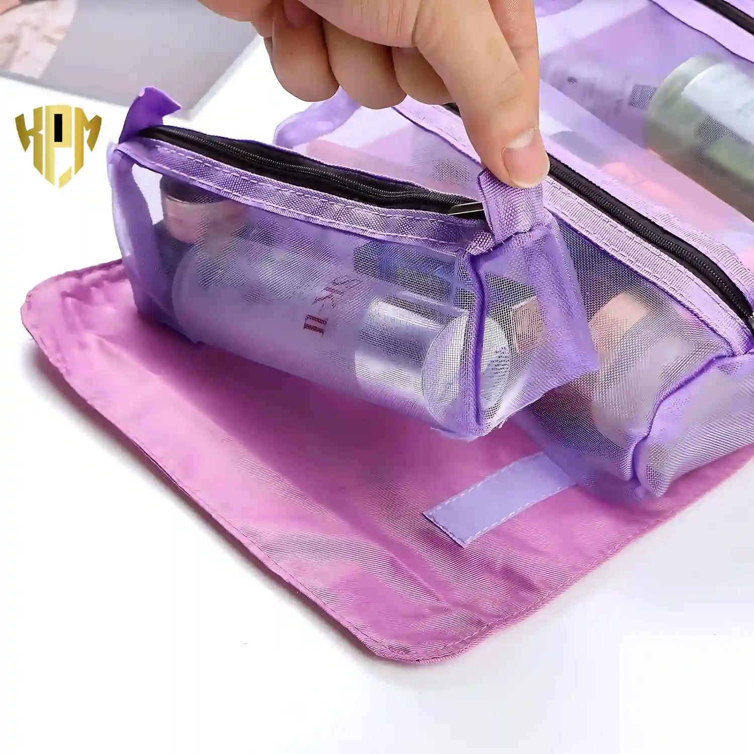 Premium 4 IN 1 Hanging Travel Makeup Organizer Bag – Purple, in Purple, view 4 – KPM WORLD™