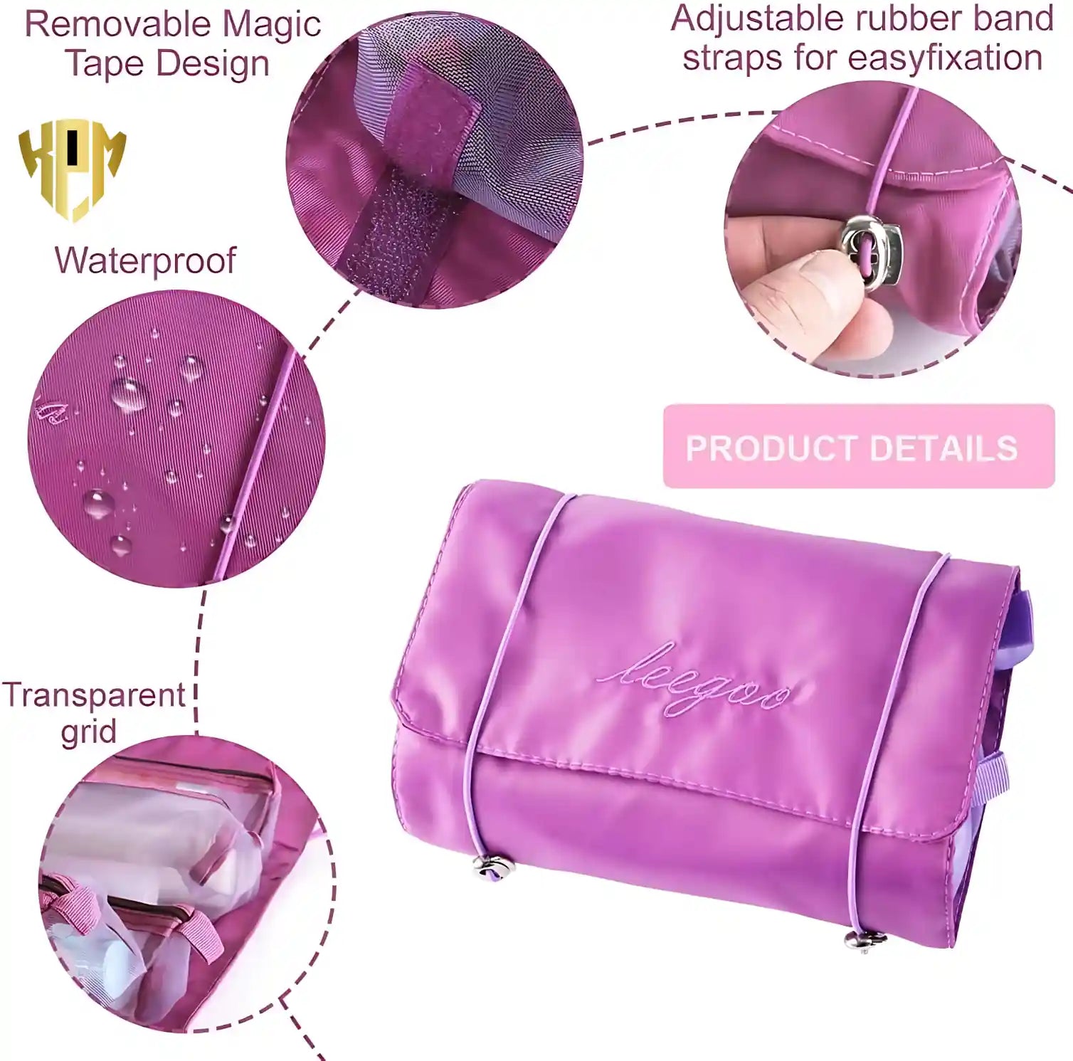 Premium 4 IN 1 Hanging Travel Makeup Organizer Bag – Purple, in Purple, view 3 – KPM WORLD™