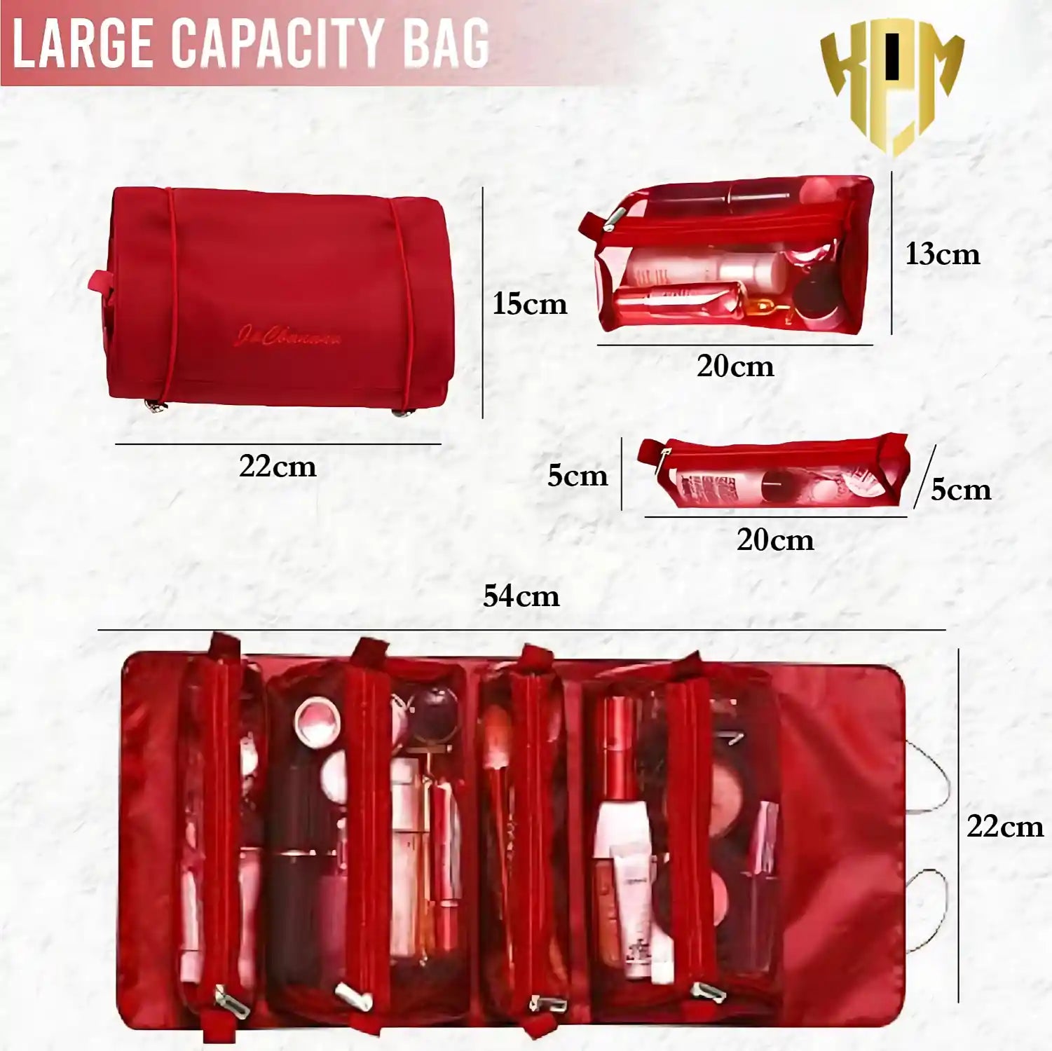 Premium 4 IN 1 Hanging Travel Makeup Organizer Bag – Red, in Red, view 2 – KPM WORLD™