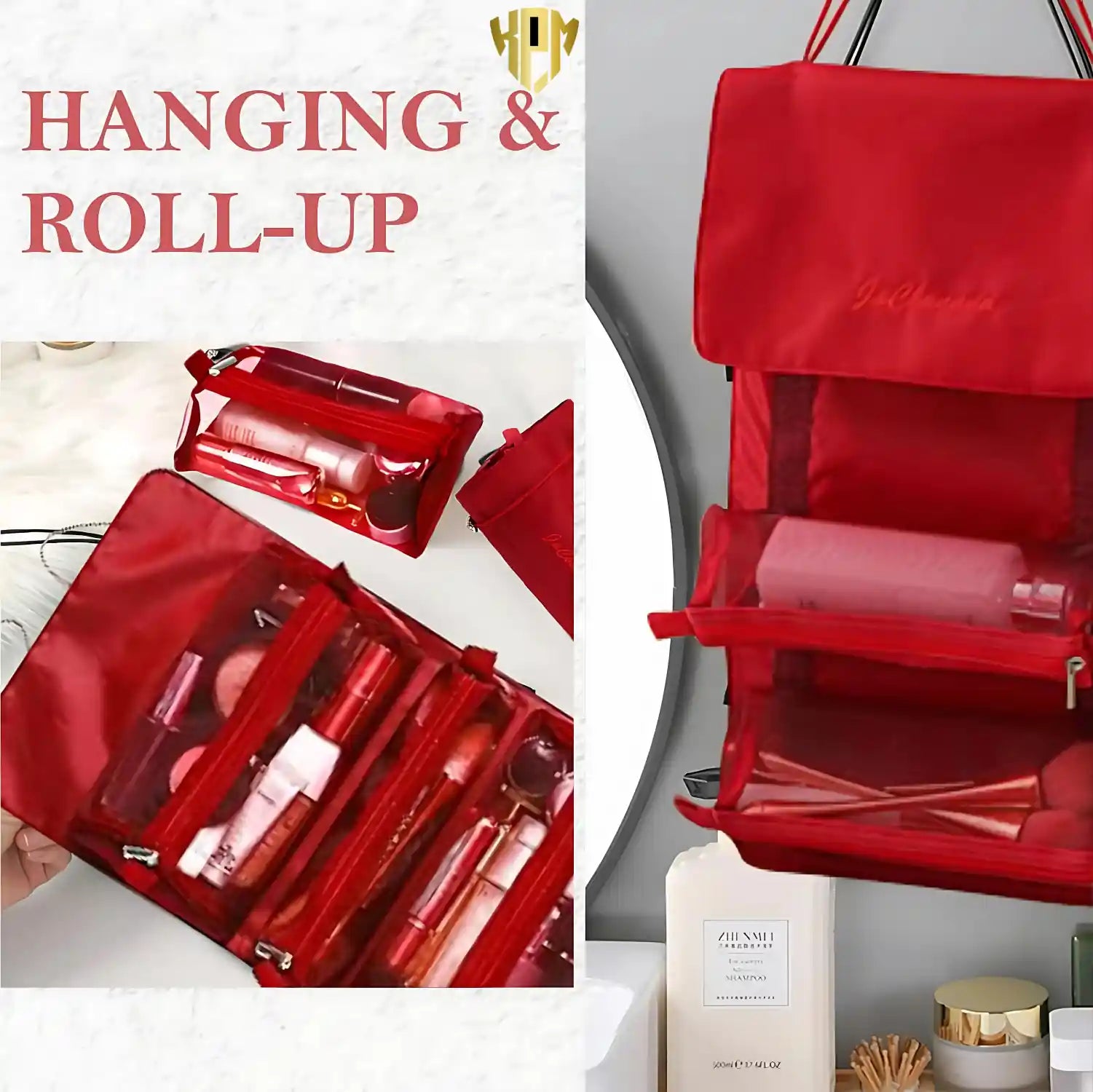 Premium 4 IN 1 Hanging Travel Makeup Organizer Bag – Red, in Red, view 7 – KPM WORLD™