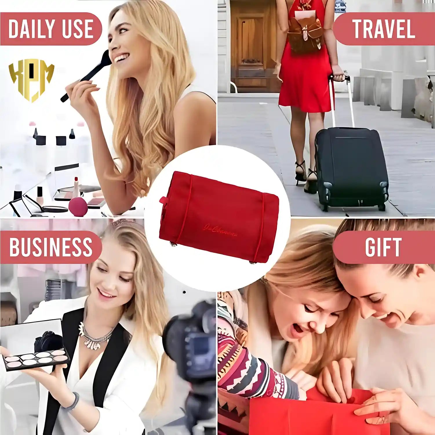 Premium 4 IN 1 Hanging Travel Makeup Organizer Bag – Red, in Red, view 6 – KPM WORLD™