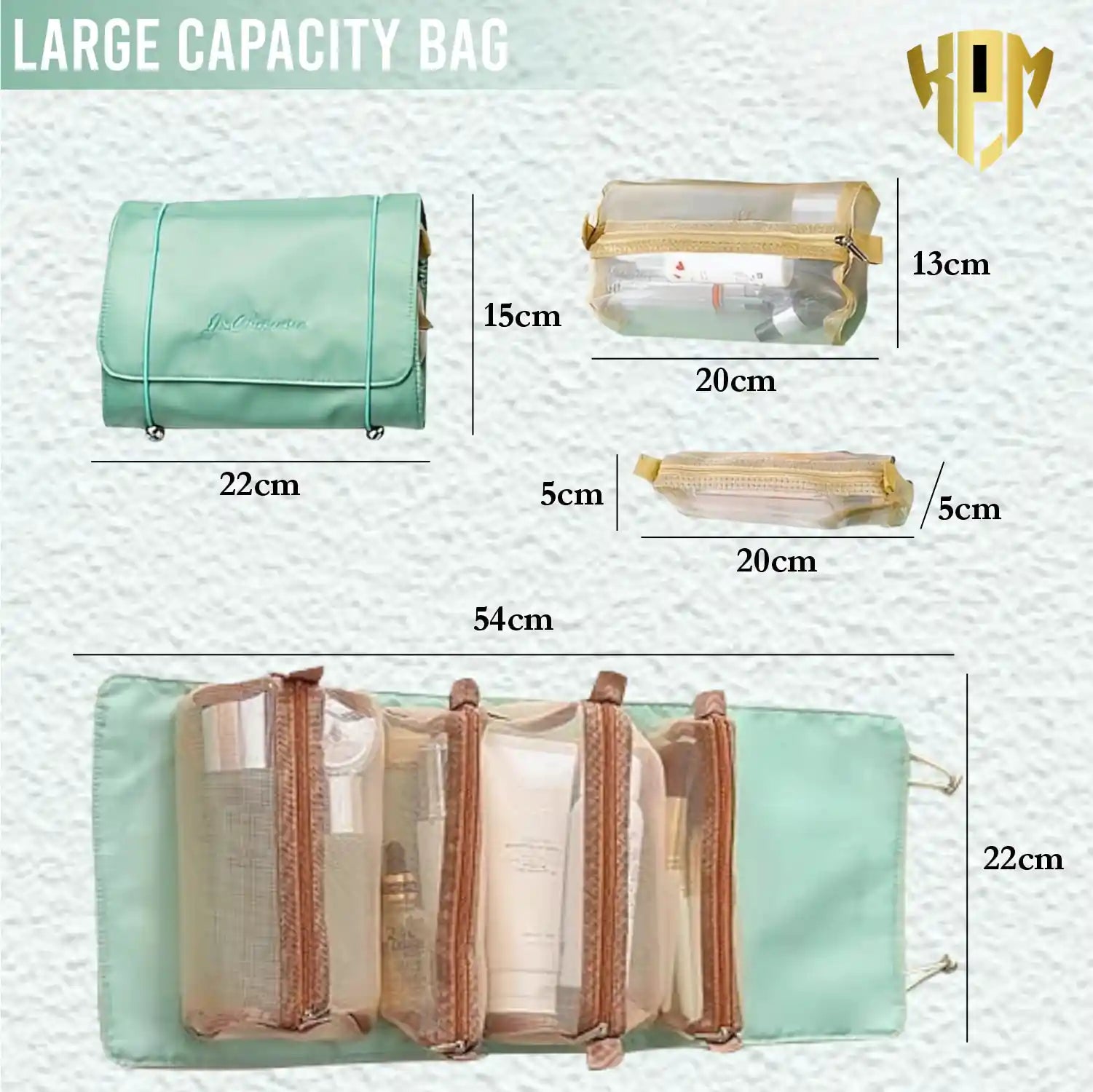 Premium 4 IN 1 Hanging Travel Makeup Organizer Bag – Green, in Green, view 2 – KPM WORLD™