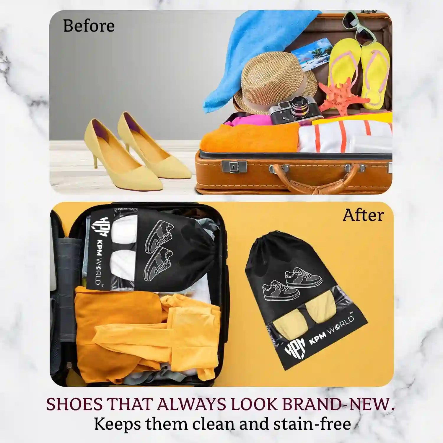 Premium Travel Shoe Bags with Transparent Window & Drawstring Closure, in Black, view 5 – KPM WORLD™
