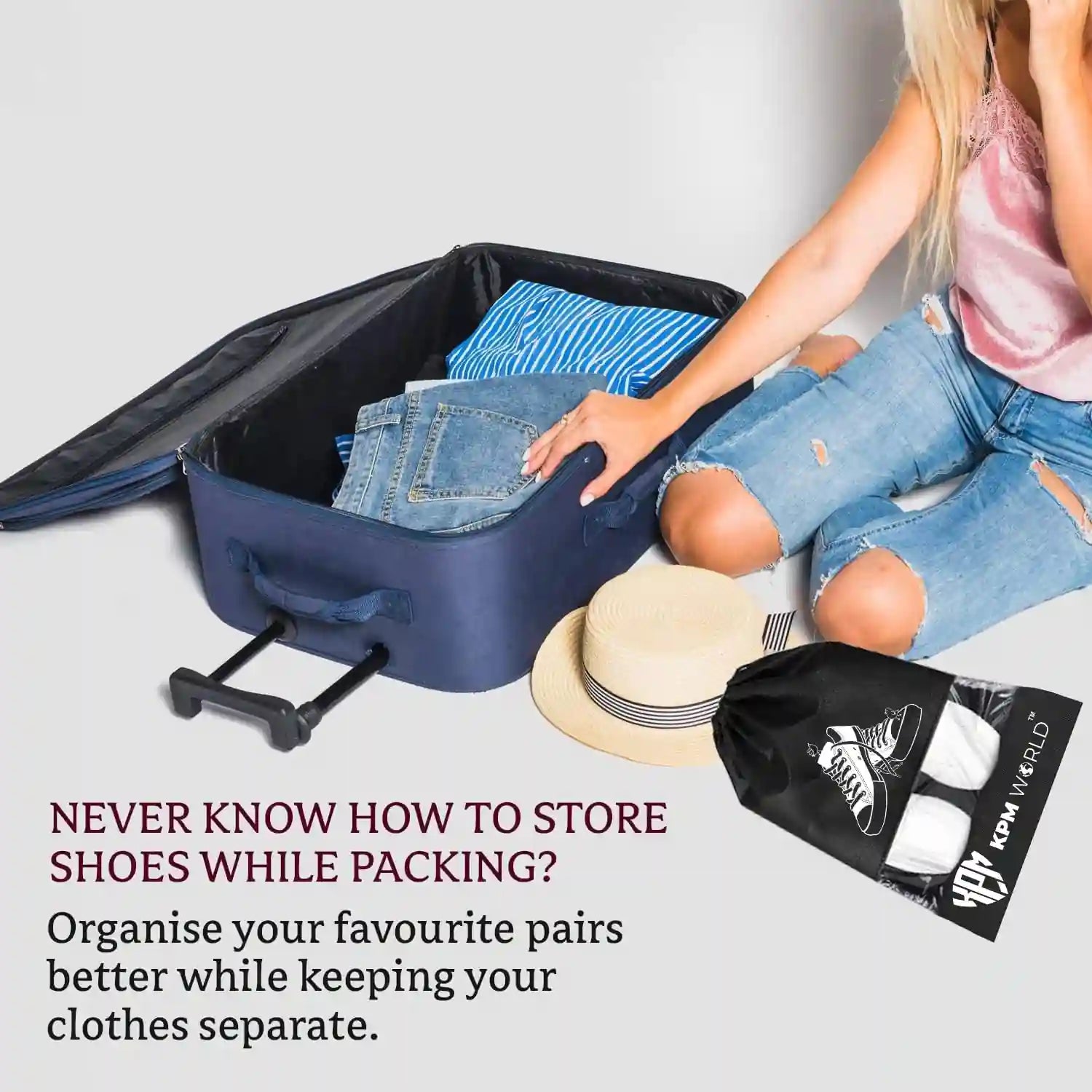 Premium Travel Shoe Bags with Transparent Window & Drawstring Closure, in Black, view 7 – KPM WORLD™