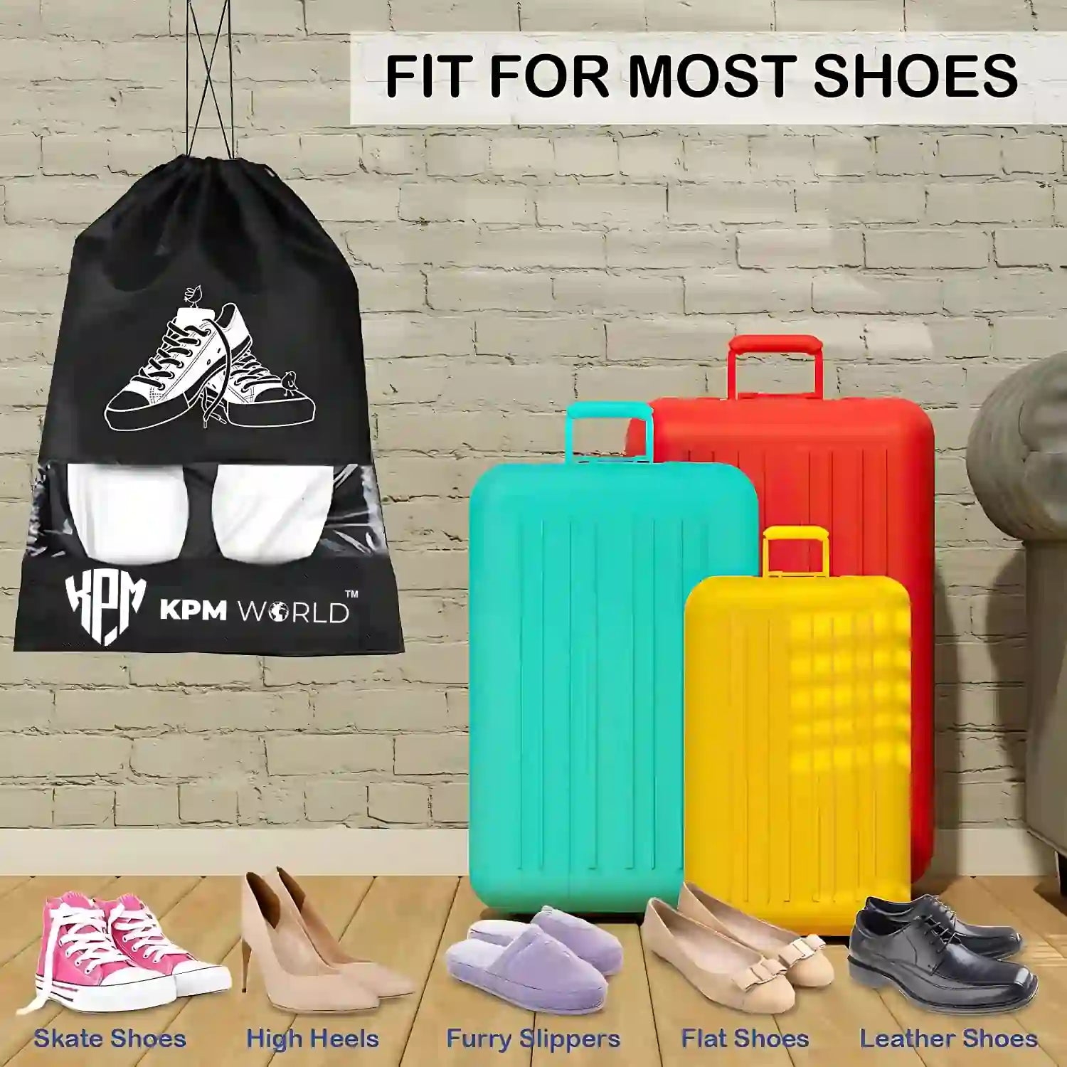 Premium Travel Shoe Bags with Transparent Window & Drawstring Closure, in Black, view 6 – KPM WORLD™